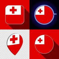 Set of modern icons with the national flag of Tonga. vector