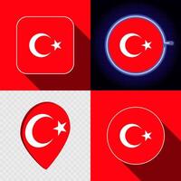 Set of modern icons with the national flag of Turkey. vector