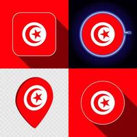 Set of modern icons with the national flag of Tunisia. vector