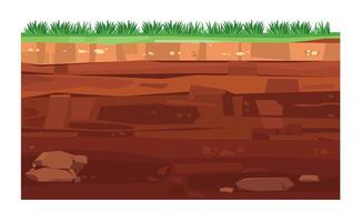 landscape of soil layers in the grassland with various rocks and mud vector