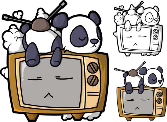 cartoon panda sleeping on a tv set