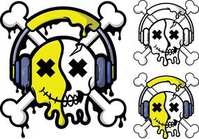 skull with headphones and a skull with a cross vector