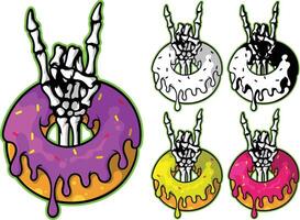 a set of donuts with a skeleton hand and a rock sign vector