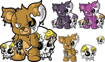 a cartoon teddy bear with skulls on it vector