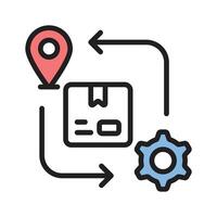 A handy filled line icon showing delivery management process vector