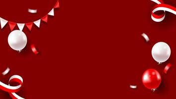 red and white balloons, confetti and fabric on red background with space for text, suitable for indonesia independence day banner, poland independence day banner. vector