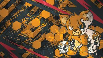 Teddy Bear Zombie Horor dengan Latar Abstrak Hexagon vector