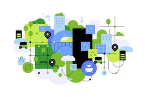 Modern smart city application. Abstract city map. Urban development and high techs vector