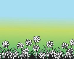 A field of daisies under a bright blue sky flowers background. vector