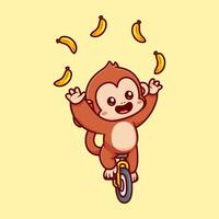 Cute Monkey Circus Playing Banana With Unicycle Cartoon vector