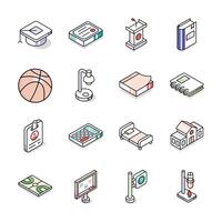Well designed collection showing study and university supplies isometric icons vector