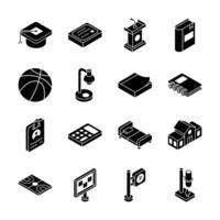 Well designed collection showing study and university supplies isometric icons. vector