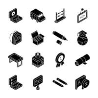 Get this handy bundle showing educational material isometric style icons. vector