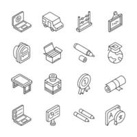 Get this handy bundle showing educational material isometric style icons.. vector