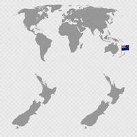 New Zealand Map Set with World Location. vector