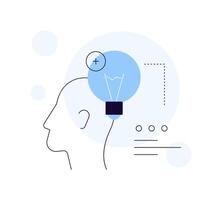 Head with bulb. New idea, thinking process. Smart vector