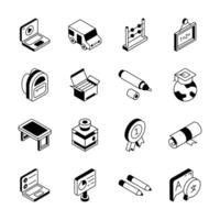 Get this handy bundle showing educational material isometric style icons... vector