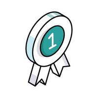 A captivating isometric outline icon of first position trophy vector