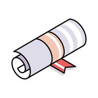 An editable isometric icon representing degree certification vector