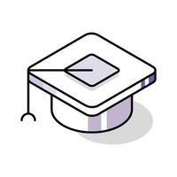 A well crafted isometric icon of mortarboard cap vector