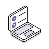 Trendy isometric outline icon of online test paper vector