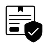 Creatively designed glyph icon showing safe parcel with shield. vector