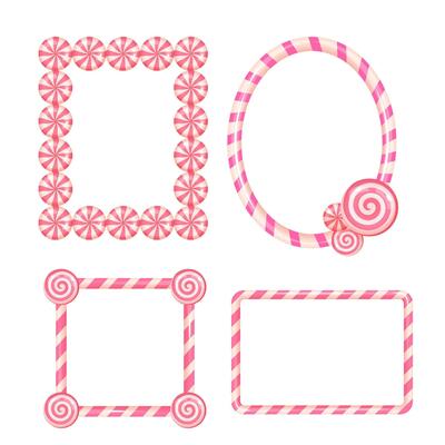 Pink candy cane Christmas frame template set with swirl accents