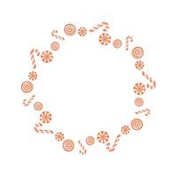 Candy cane and swirl peppermint Christmas wreath design in 3D vector