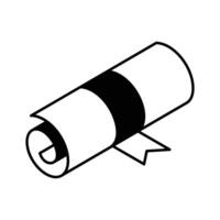 An editable isometric icon representing degree certification... vector