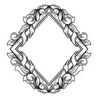 Illustration of floral frame with black and white outline on white background vector