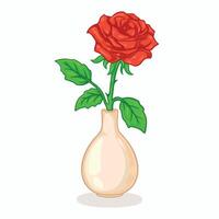 Red rose in a vase isolated on white background. illustration. vector