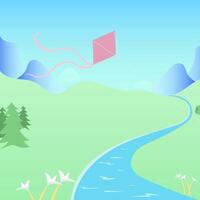 Sky Grass Nature View, Nature Elements Drawing For Kids, Art Concept, Freedom Of Thought, Wow Floating In The Air vector