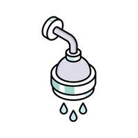An editable isometric icon of mounted shower head spraying vector