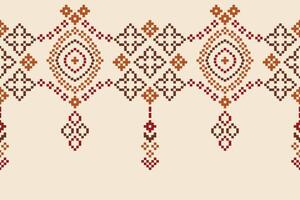 Pixel cross stitch ethnic pattern brown cream color wallpaper background. vector