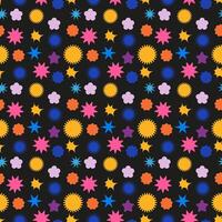 Groovy retro shapes seamless pattern. Abstract pop art style funky geometric hippie elements. Pattern design for prints, decor, textile. Trendy modern illustration on black background vector