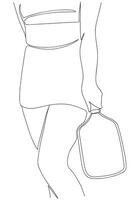 Silhouette of an elegantly standing girl in sports skirt and with racket in her lowered hand. Hand drawn minimal illustration in black and white. Isolated on white background vector