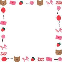 cute frame with drawing cartoon valentine stuff. valentine doodle, object, frame border, hand drawing illustration vector