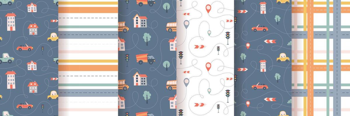 Kids seamless pattern with car, bus and road. Perfect for fabric , digital paper