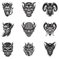 set of Scary Devil Skull Silhouette for Sublimation Printing vector