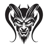 Dark Demon Face with Longhorn Skull for Printing vector