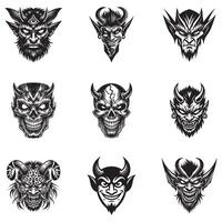 pack of Gothic Devil Face with Horned Skull Design vector