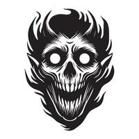 Silhouette of Devil Face with Longhorn Skull Art vector