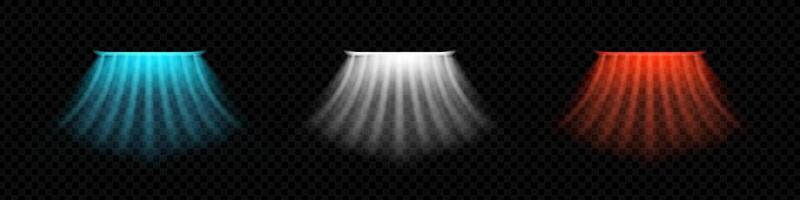 Dynamic set of translucent airflow elements on dark grid backdrop. Wavelike red, blue and white light effects. Hot, cold and scented directional air jets. Ideal for modern climate control visuals. vector