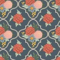 Summer flowers bouquets damask Seamless Pattern. bohemian Rose, dahlia romantic background vector