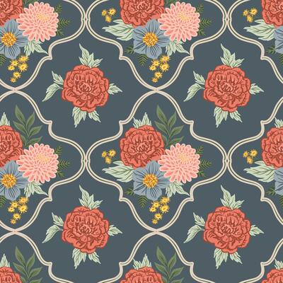Summer flowers bouquets damask Seamless Pattern. bohemian Rose, dahlia romantic background