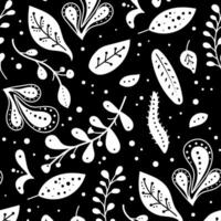Seamless neo folk art pattern with flowers, black and white floral design. Neo folk style endless background perfect for textile design vector