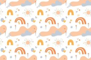 A seamless pattern with clouds, sun, and rainbows vector