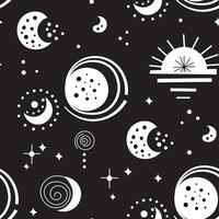 A black and white space background with stars and moons vector