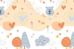 A seamless pattern with bears, clouds and hearts vector
