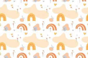 A seamless pattern with a rainbow and clouds vector